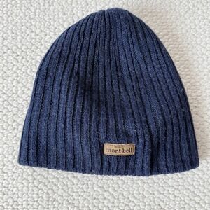 Montbell Ribbed Fleee Lined Beanie Hat Blue 54-60cm Ski Snow Logo